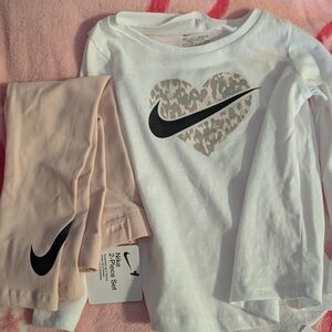 Nike White Long-Sleeve Top with Pink Leggings Set